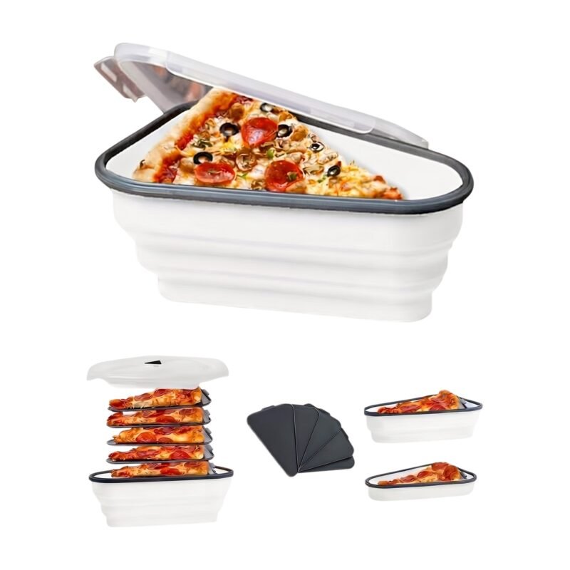 Space-Saving Pizza Storage Container, White, Collapsible with Lid and Trays for Organised Storage