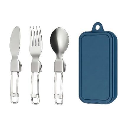 Cutlery Set in Stainless Steel with Storage Case for Easy Transport in Dark Blue, Red, Orange and Green