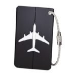Luggage Tag in Dark Blue, Purple, Orange, Red and Black with Aeroplane Motif and Secure Attachment