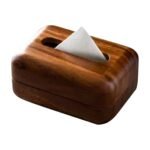 Napkin Box in Walnut Wood with Rounded Design and Top Opening for Easy Retrieval on the Table