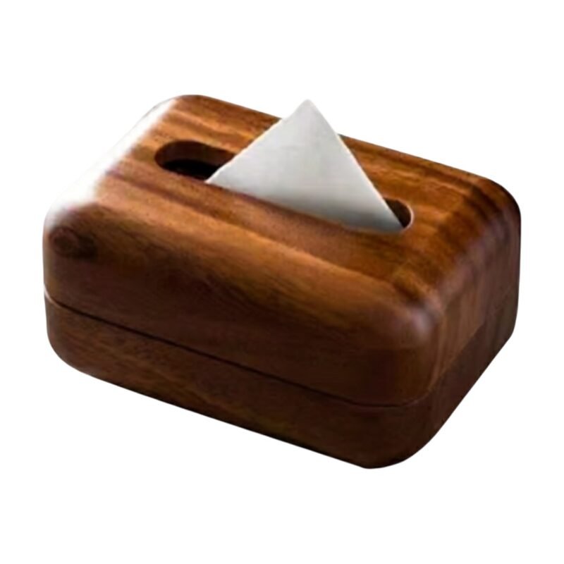 Napkin Box in Walnut Wood with Rounded Design and Top Opening for Easy Retrieval on the Table