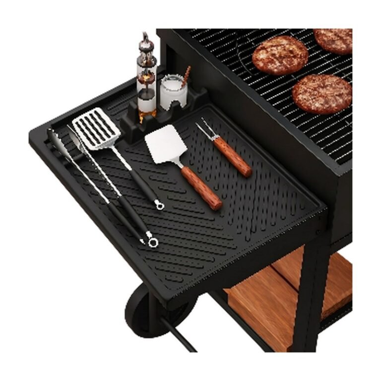 Silicone Grill Tool Mat in Grey, Orange and Black for a Clean and Organised Side Shelf by the Grill