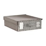 A4 Drawer Box in Grey, Light Grey and Beige with Lid, Handle and Label Holder for Organised Storage
