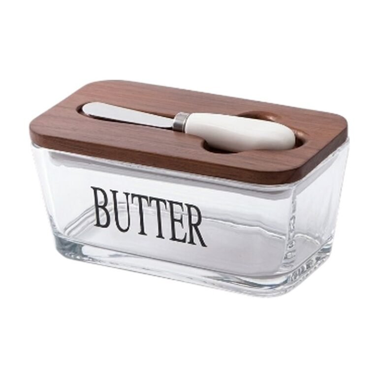Butter Dish with Acacia Lid for Practical Storage and Serving with Included Butter Knife