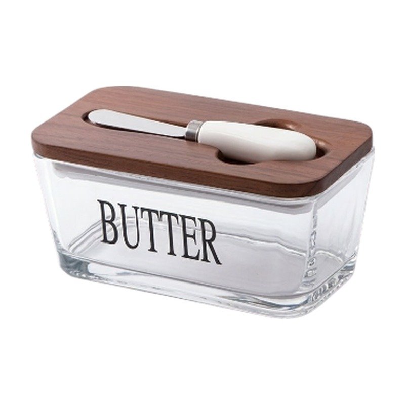 Butter Dish with Acacia Lid for Practical Storage and Serving with Included Butter Knife Butter Dish with Acacia Lid for Practical Storage and Serving with Included Butter Knife