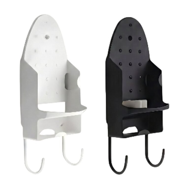 Wall-Mounted Ironing Board Holder in White and Black – Space-Saving and Sturdy Storage