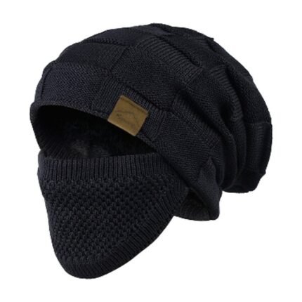 Winter Hat with Face Mask for Warmth and Protection Against Cold and Wind in Knitted Design