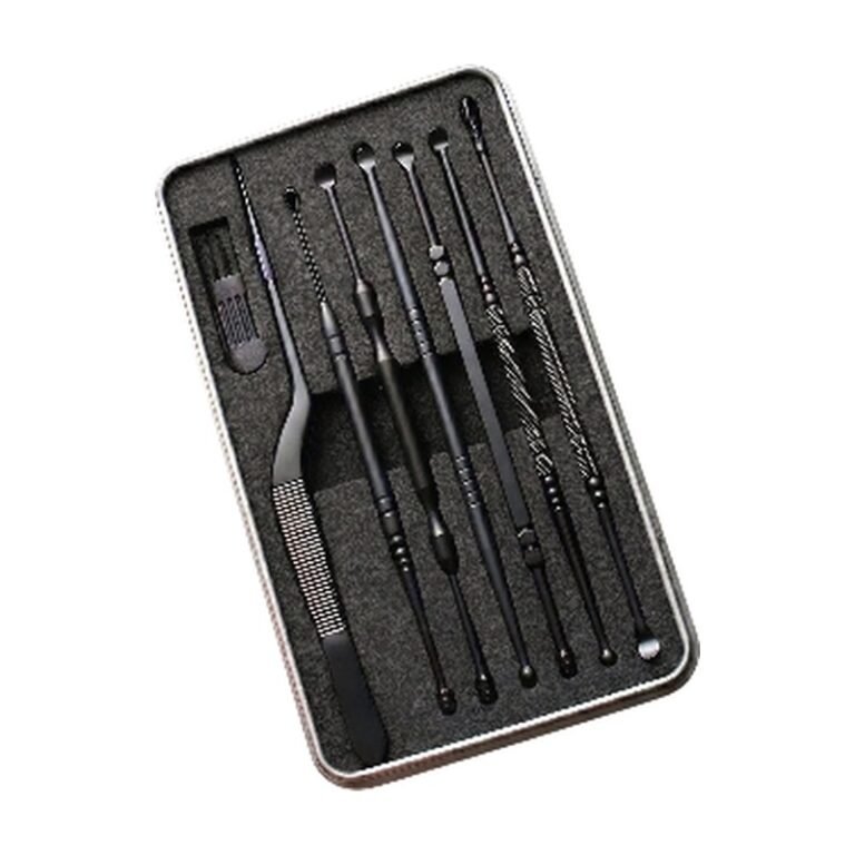 Ear Cleaning Set in Stainless Steel in Blue, Black and Pink - Practical Storage and Precise Cleaning of the Ear Canal