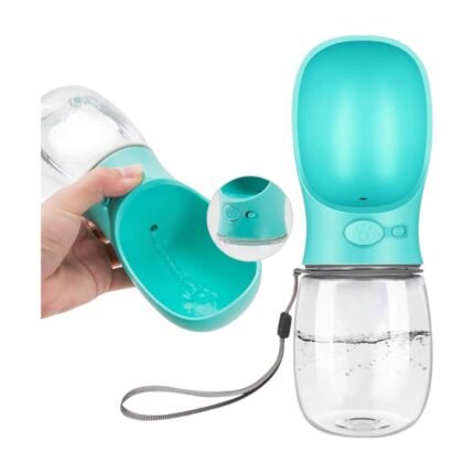 Dog Water Bottle with Built-In Bowl and Wrist Strap for Walks, Car Rides and Transport