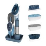 Silicone Dish Brush with Soap Dispenser with Holder and Replaceable Cleaning Heads for the Kitchen