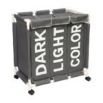 Laundry Basket with Three Compartments with Lid and Wheels for Easy Sorting of Light, Dark and Coloured Laundry at Home