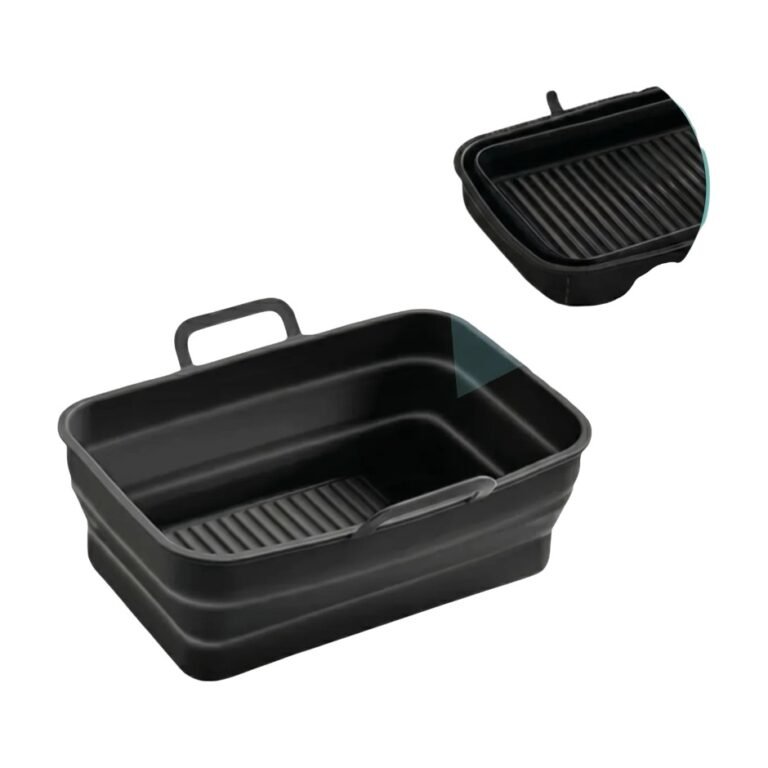 Silicone Tray for Air Fryer Long with Handles and Ribbed Base for Easier Cooking and Cleaning