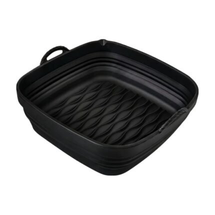 Collapsible Air Fryer Silicone Mould Square with Handles and Ribbed Base for Less Mess in the Basket