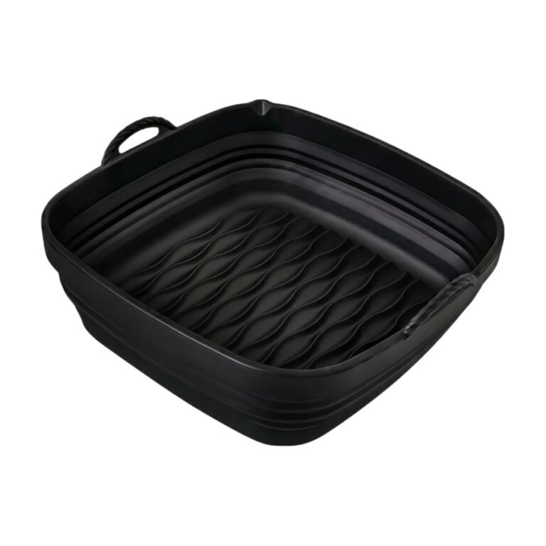 Collapsible Air Fryer Silicone Mould Square with Handles and Ribbed Base for Less Mess in the Basket