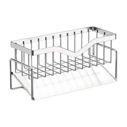 Sponge Holder for Sink in Stainless Steel with Open Basket and Drip Tray for Organised Storage