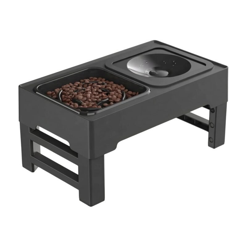 Elevated Dog Bowl with Slow Feeder and Anti-Spill Water Bowl