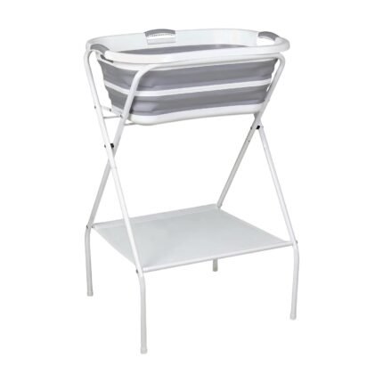 Baby Bath Tub Stand with Foldable Design and Practical Shelf for Bath Time at a Comfortable Height