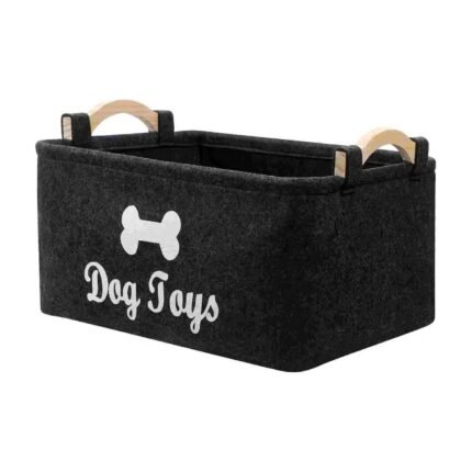 Storage Basket for Dog Toys in Felt with Wooden Handles