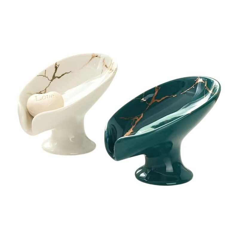 Self-Draining Soap Dish in Ceramic with Marble Look