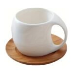 Ceramic Coffee Mug with Wooden Saucer