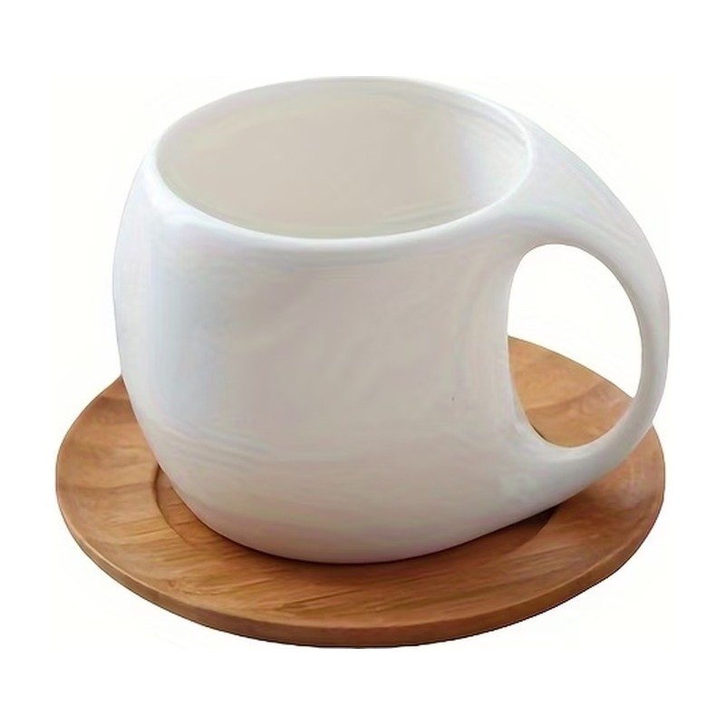 Ceramic Coffee Mug with Wooden Saucer
