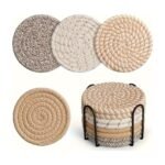Woven Coasters in Cotton with Metal Holder – 8 Pcs.
