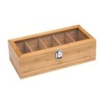 Bamboo Tea Box with 5 Compartments and Acrylic Window – Includes 50 Tea Filters