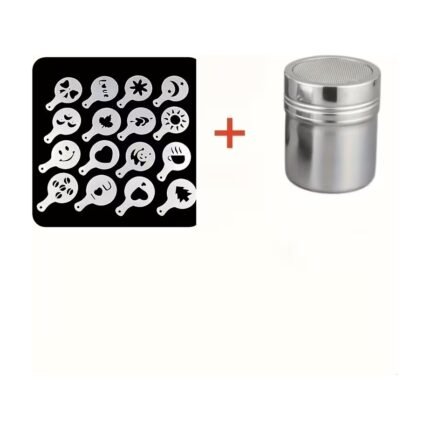 Latte Art Stencils for Coffee with Powder Shaker – 17 Pieces