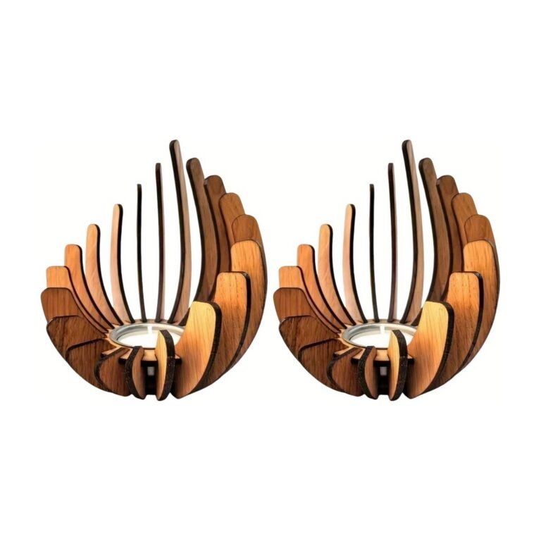 Lotus Shaped Wooden Candle Holders for Tealights – 2 Pcs.