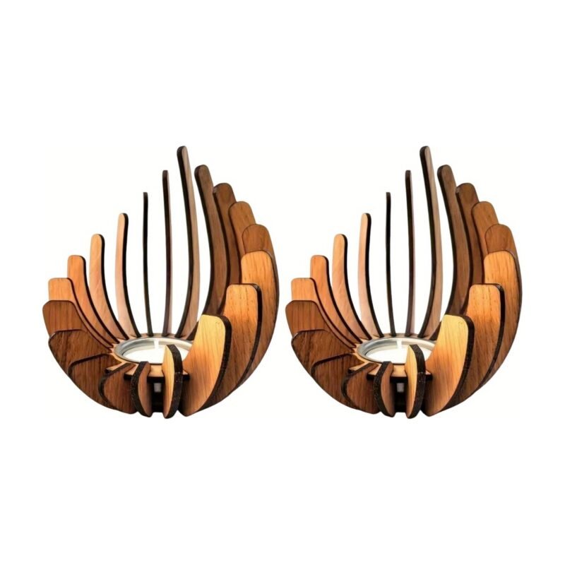 Lotus Shaped Wooden Candle Holders for Tealights – 2 Pcs.