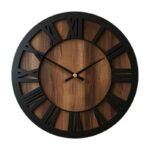 Silent Round Wall Clock in Wood with Roman Numerals