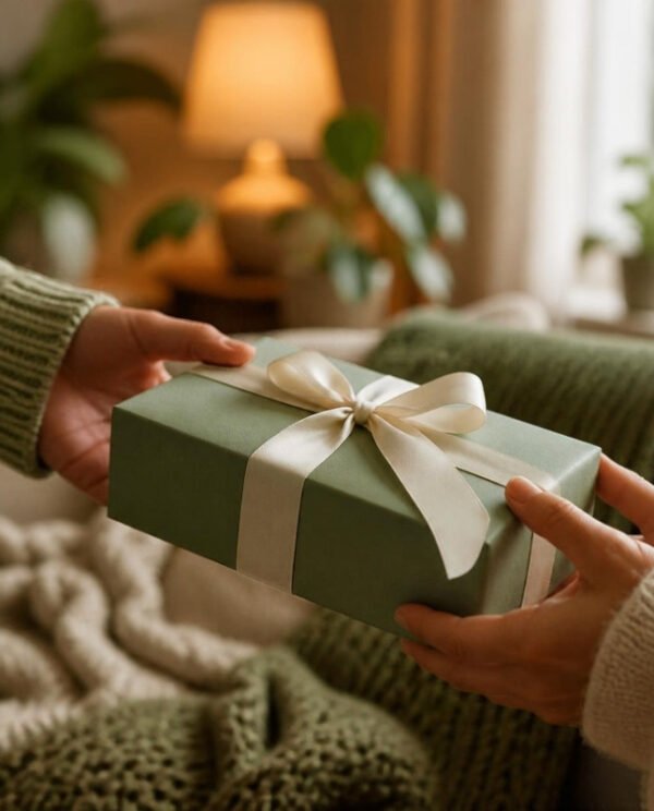 Wrapped gifts in a cosy home