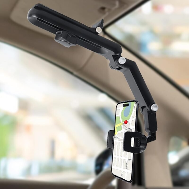 Phone holder mounted on a car sun visor