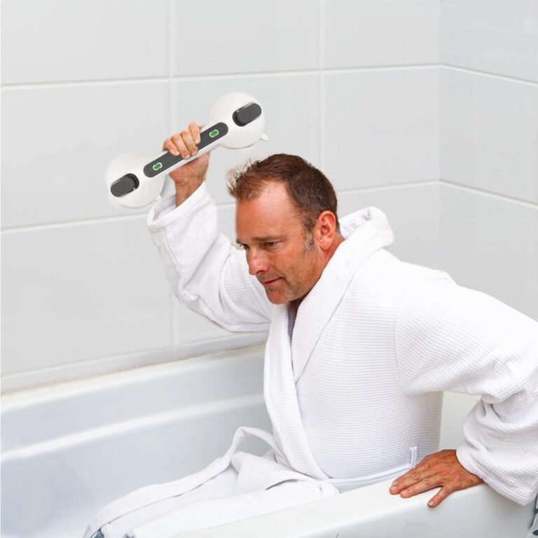 Suction grab handle on a bathroom wall used to get out of the bath