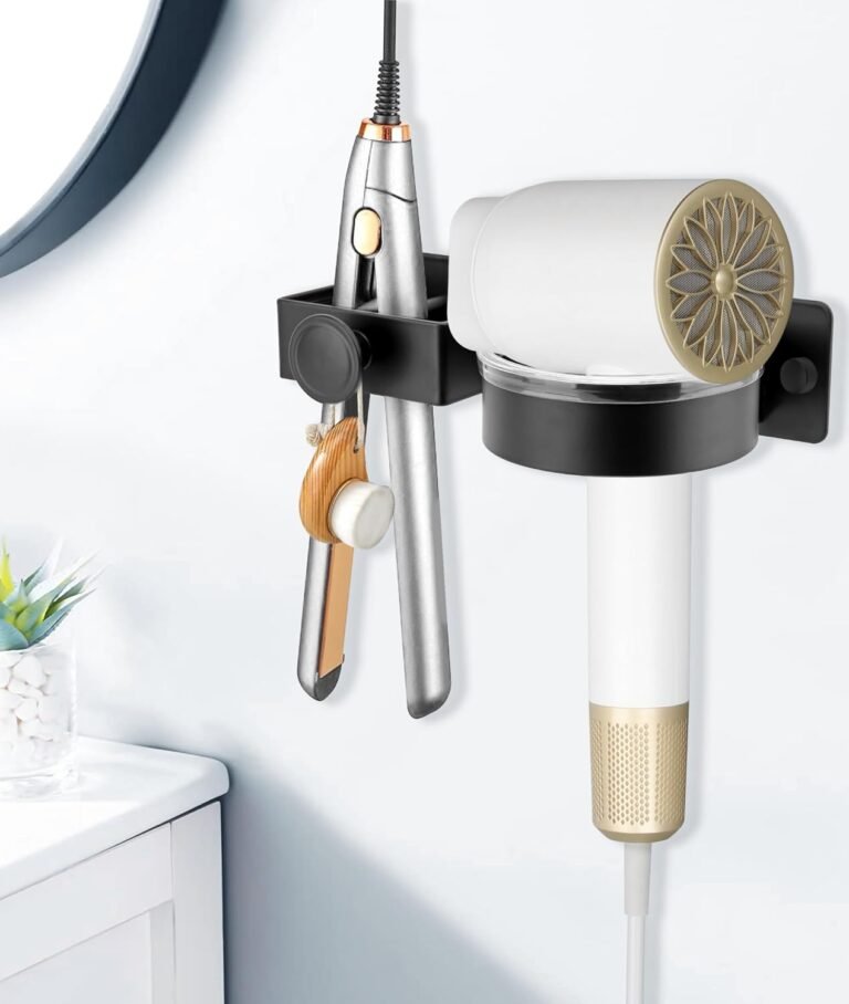 Metal Hair Dryer Holder in use