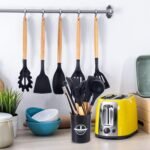 Silicone Kitchen Utensils Set in Black in use