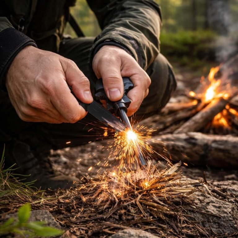 Survival Fire Steel in use