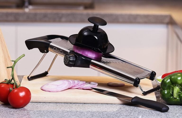 Adjustable Mandoline Slicer in Stainless Steel in use