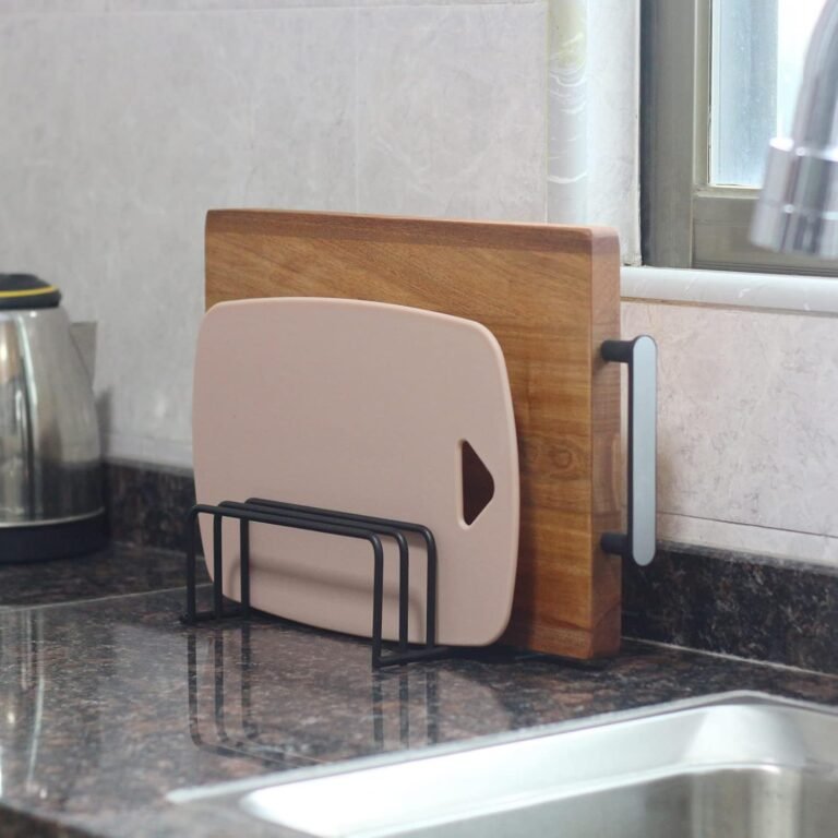 Metal Chopping Board Holder in use