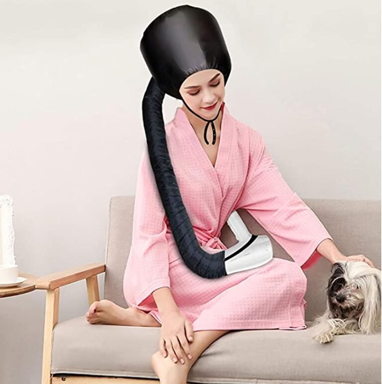 Hooded Hair Dryer Bonnet Attachment in use