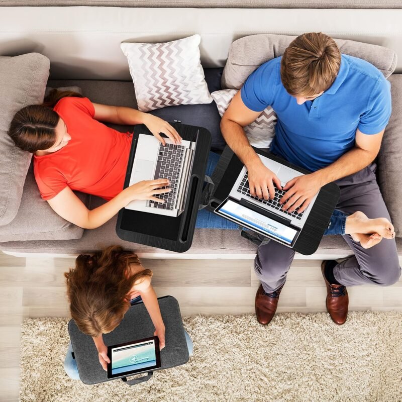 Portable Laptop Table in Dark Brown and Black in use