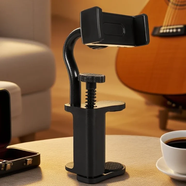 Guitar Phone Holder in Black in use