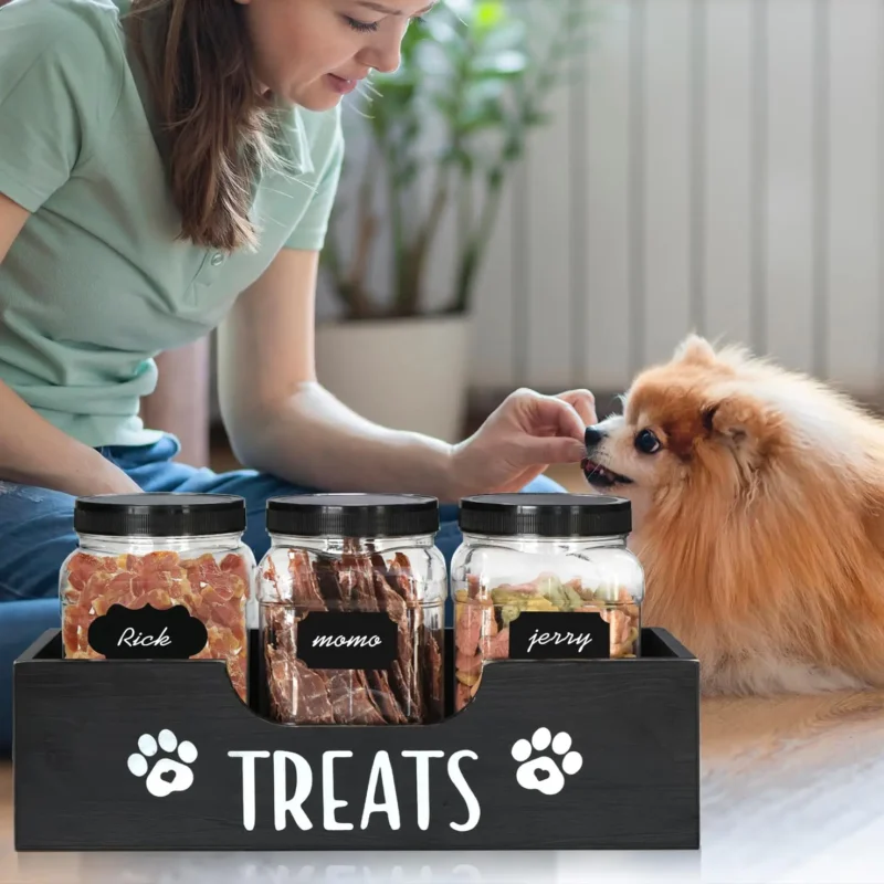 Dog Treat Holder in Wood in use at home