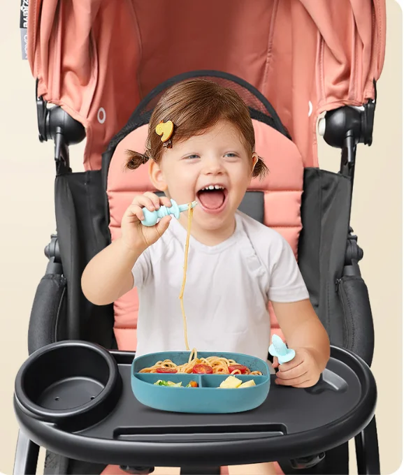 Plastic Pushchair Tray in use at home