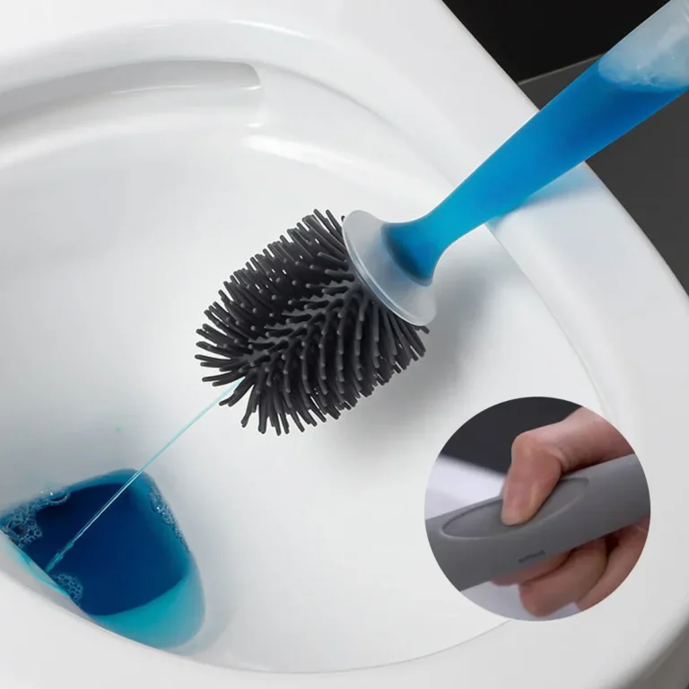 Silicone toilet brush cleaning a toilet bowl