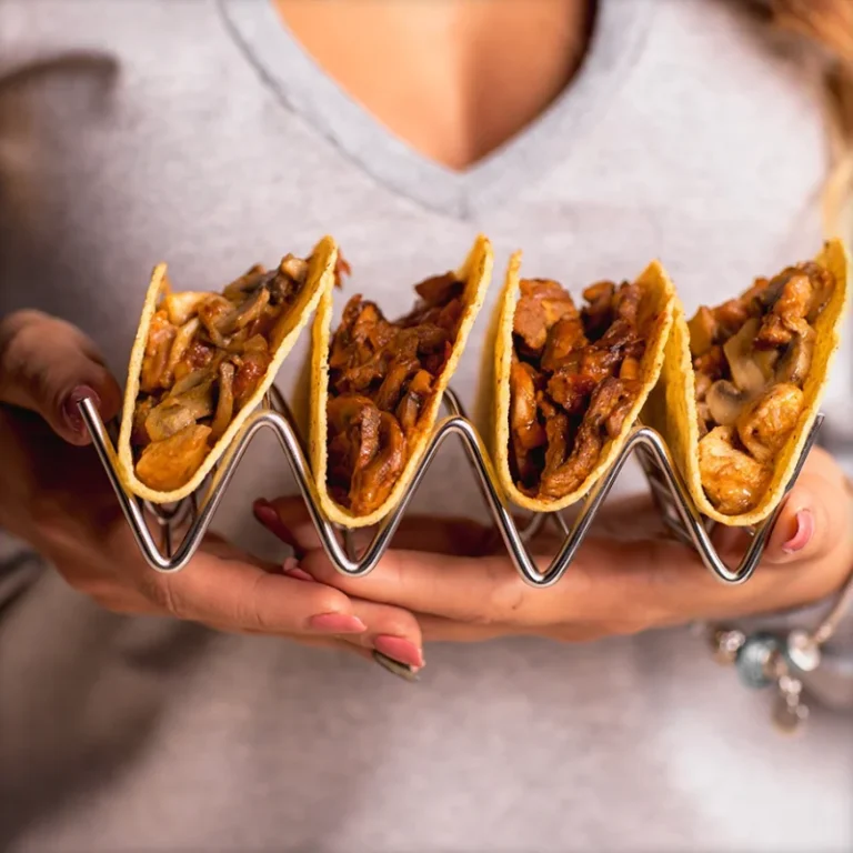 Silver Taco Holder in use at home