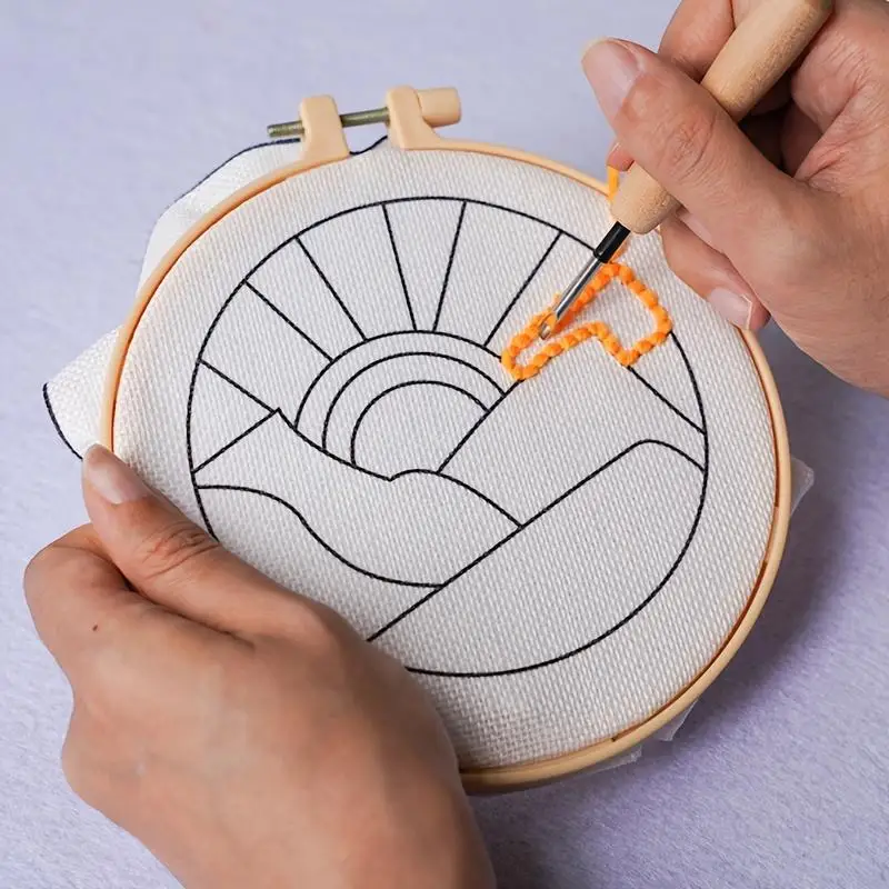 DIY Punch Needle Coaster Kit in use at home