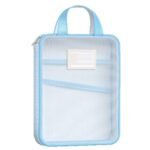 A4 mesh file bag with 3 layers and zip in blue