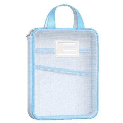 A4 mesh file bag with 3 layers and zip in blue