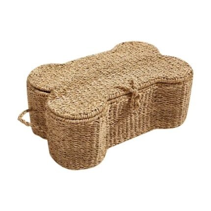 Bone-shaped seagrass storage basket with lid